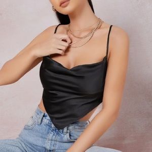 Backless Satin Cowl Neck Top